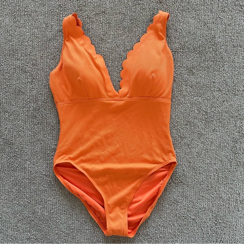 kate spade Orange Scalloped V-Neck One-Piece Swimsuit